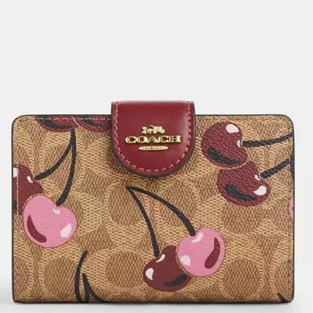 Coach Medium Corner Zip Wallet in Signature Canvas with Cherry Print